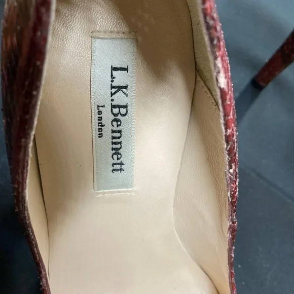 L K Bennett Leather Snake Print Heels Red Brown Size 37 UK4 Brand New w Dustbag - Picture 6 of 7